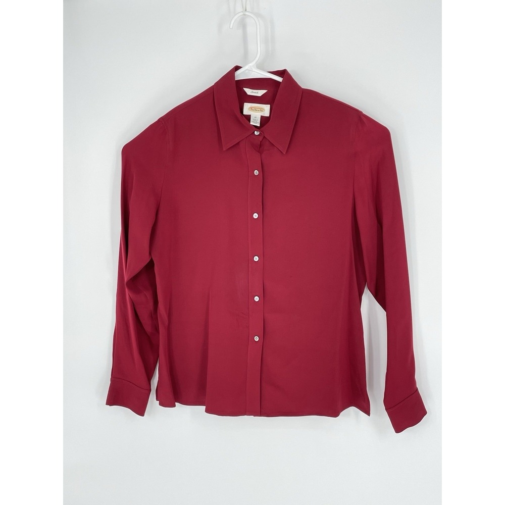 Liz Claiborne Womens Size 10‎ Long Sleeve Shirt Silk Spandex Red Stretchy